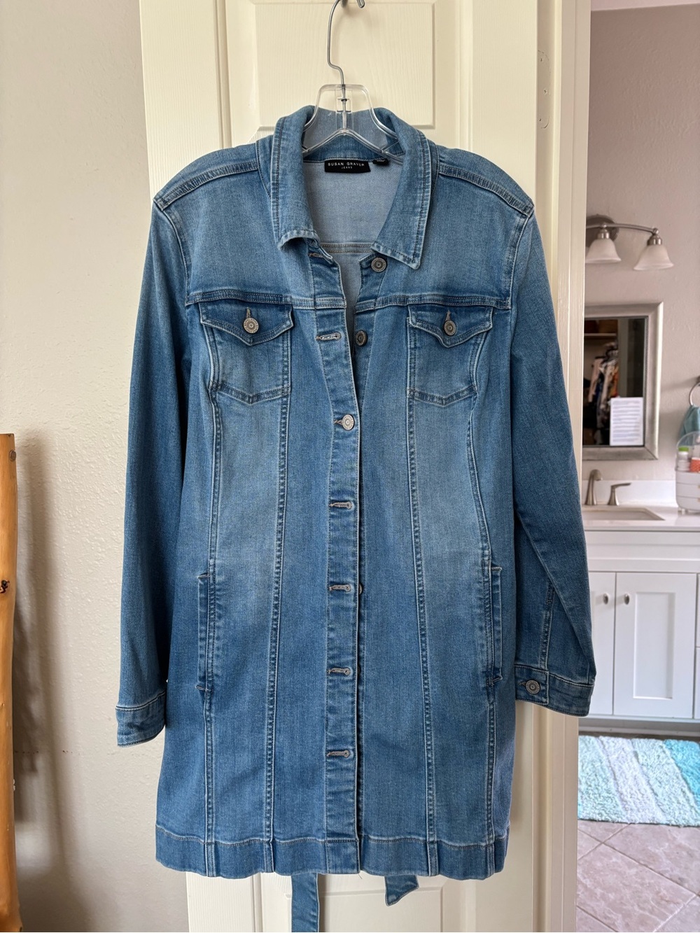 Susan Graver Medium Wash Long Denim Jacket